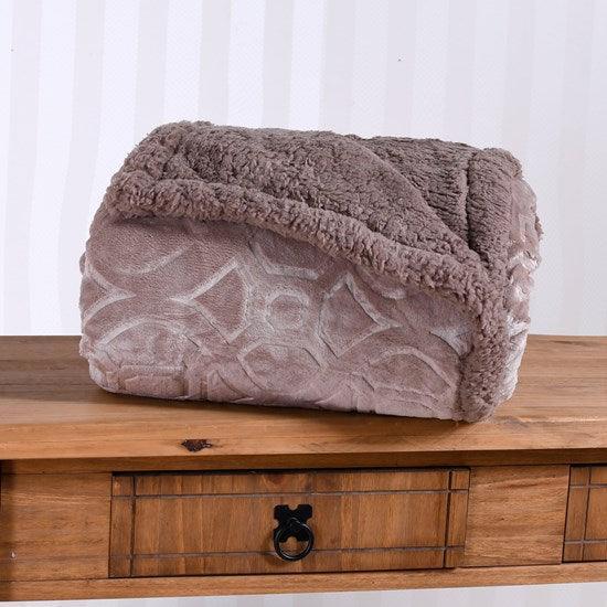 Manta Cobertor Sherpa Realce 2,20m x 2,40m Queen Tessi Castanha