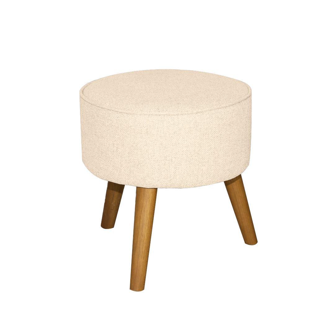 Puff Zara Linho - Pés de Madeira Larvig E MARROM
