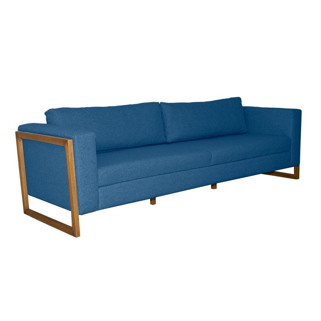 Sofá Fixo Dayse 4 Lugares 2,55 M Linho - Base Madeira LARVIG Blue