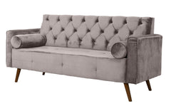 Sofá Fixo Kalanchoe 1,83M Veludo- Base Madeira Larvig E Avelã