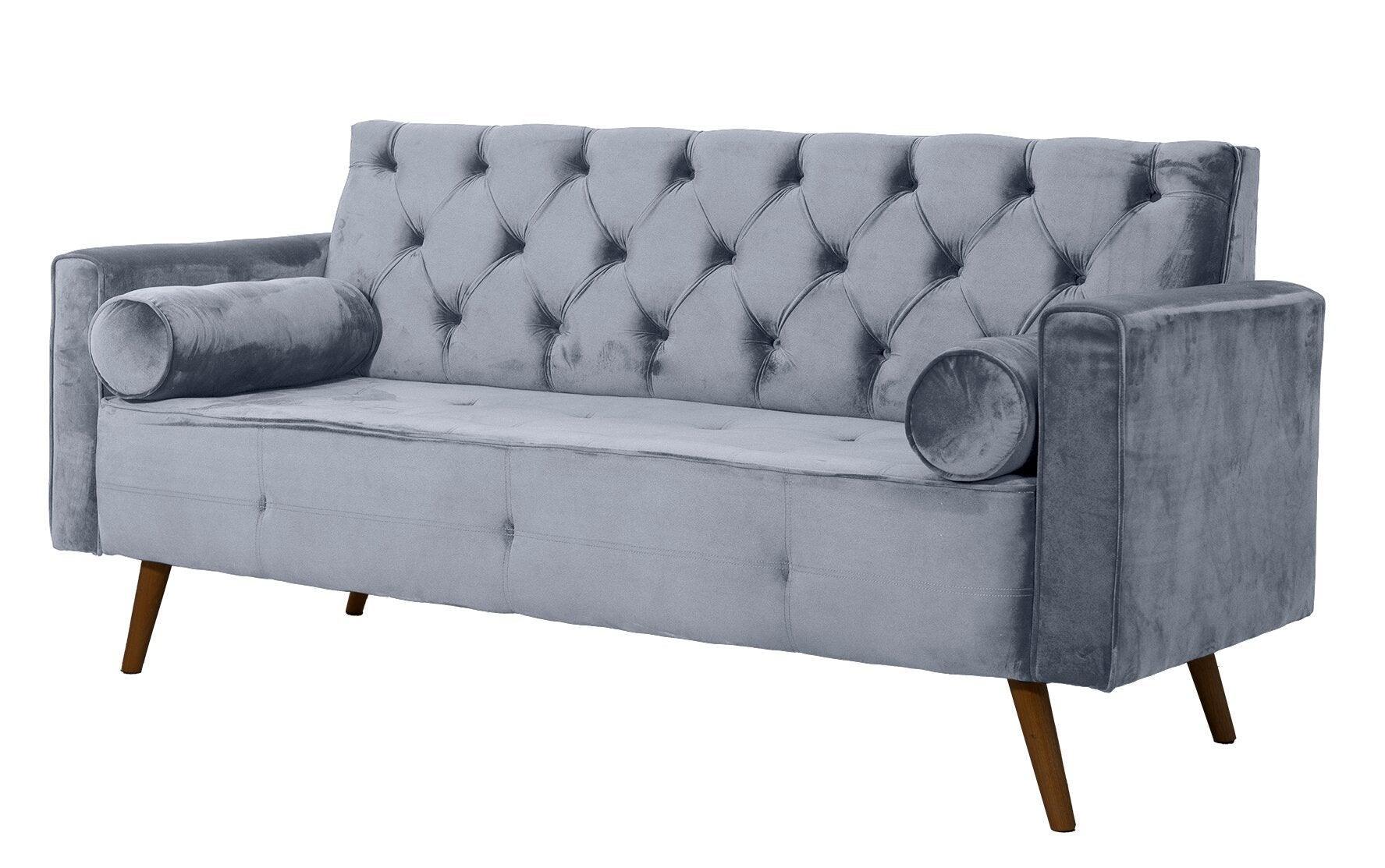 Sofá Fixo Kalanchoe 1,83M Veludo- Base Madeira Larvig E Cinza Titânio