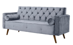 Sofá Fixo Kalanchoe 1,83M Veludo- Base Madeira Larvig E Cinza Titânio