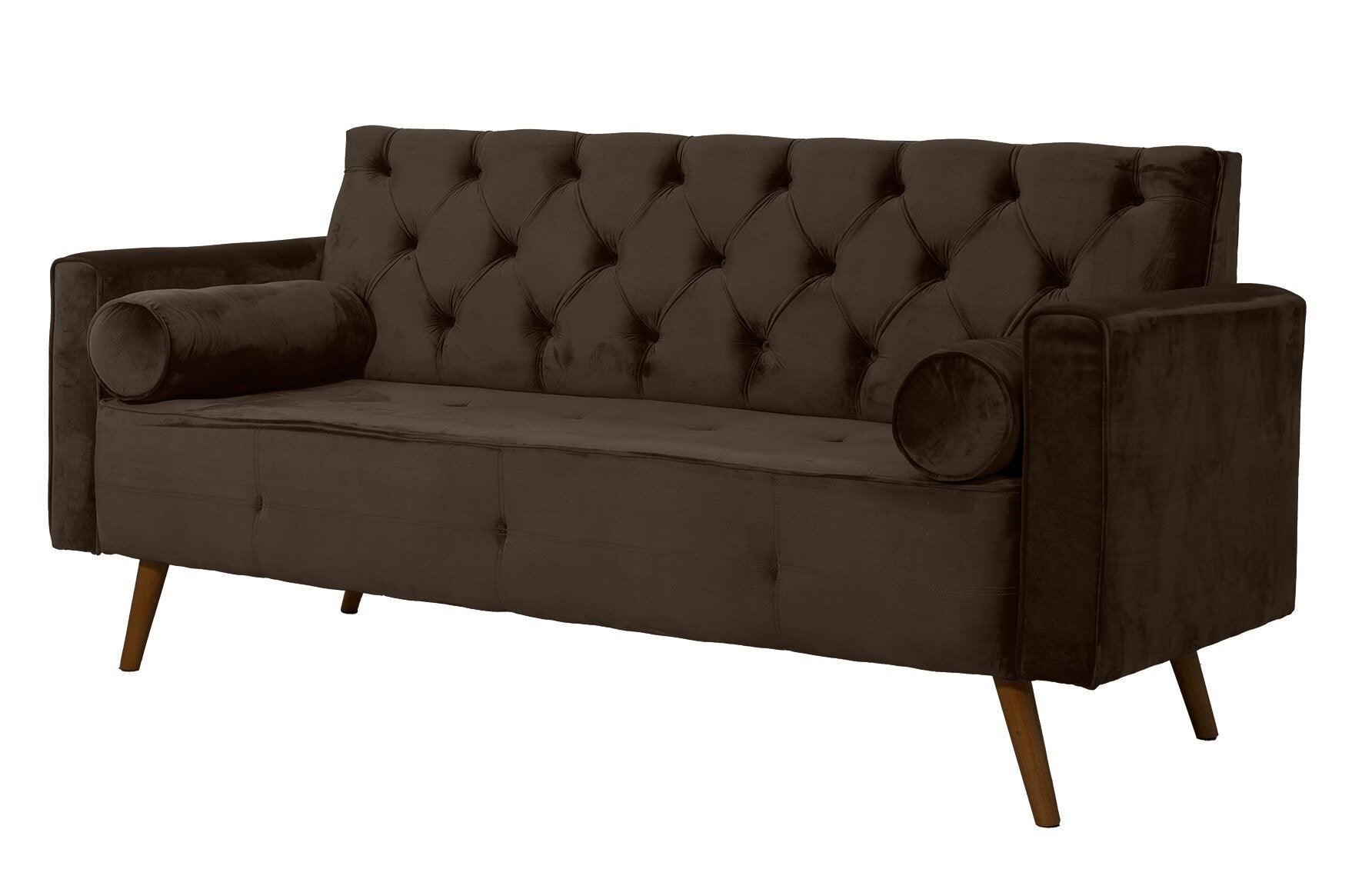 Sofá Fixo Kalanchoe 1,83M Veludo- Base Madeira Larvig E Marrom