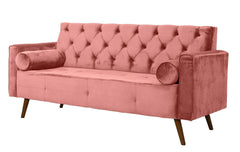 Sofá Fixo Kalanchoe 1,83M Veludo- Base Madeira Larvig E Rosa Antigo