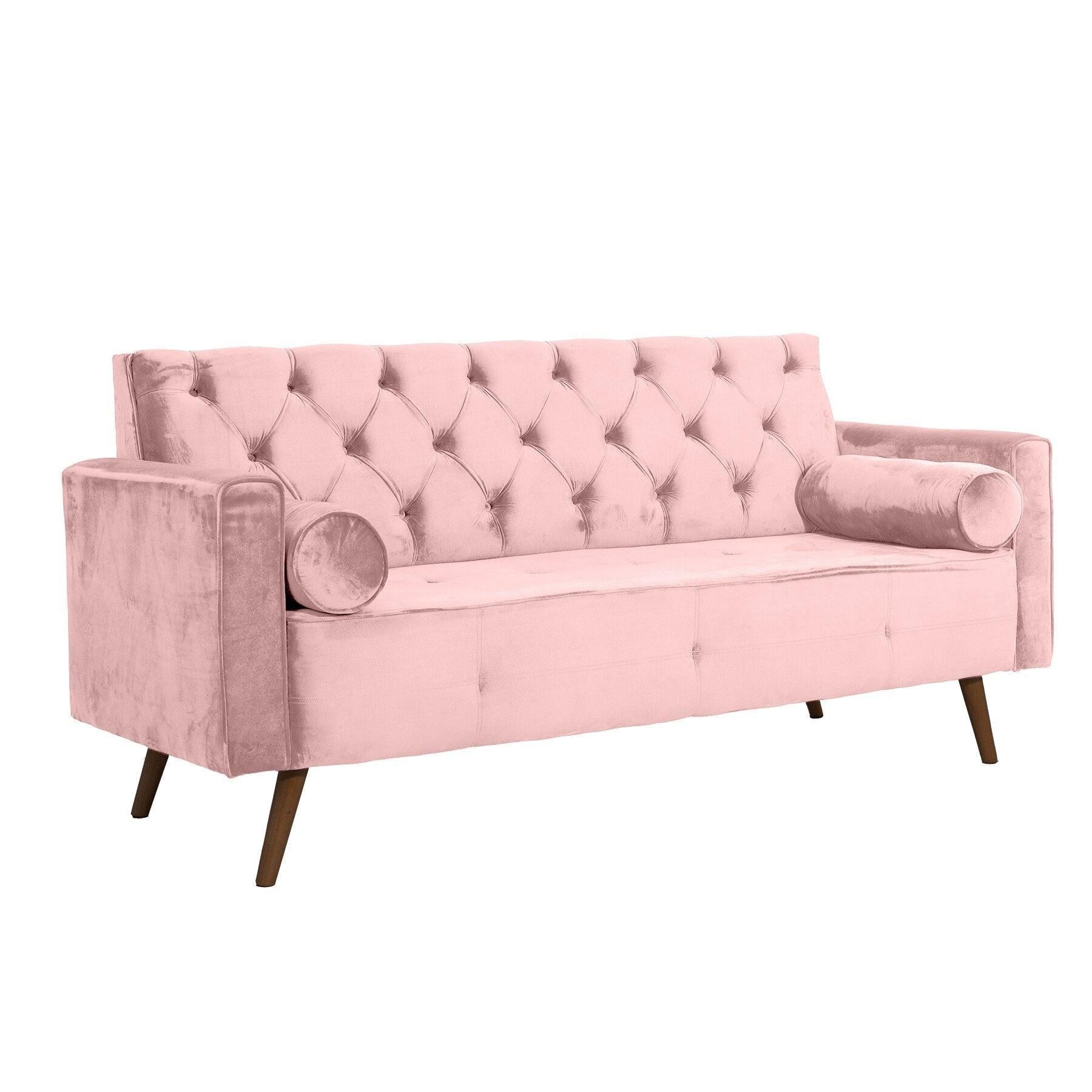 Sofá Fixo Kalanchoe 1,83M Veludo- Base Madeira Larvig E Rosê
