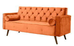Sofá Fixo Kalanchoe 1,83M Veludo- Base Madeira Larvig E Terracota
