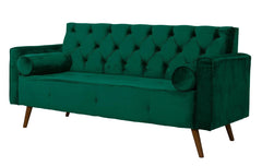 Sofá Fixo Kalanchoe 1,83M Veludo- Base Madeira Larvig E Verde Esmeralda