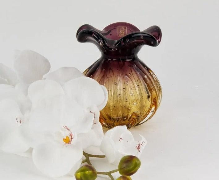 Vaso Trouxinha Em Cristal Murano Lilás com Ambar - Mini - LARVIG