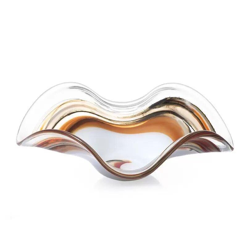 Centro de Mesa Onda de Cristal Murano - Branco e Preto