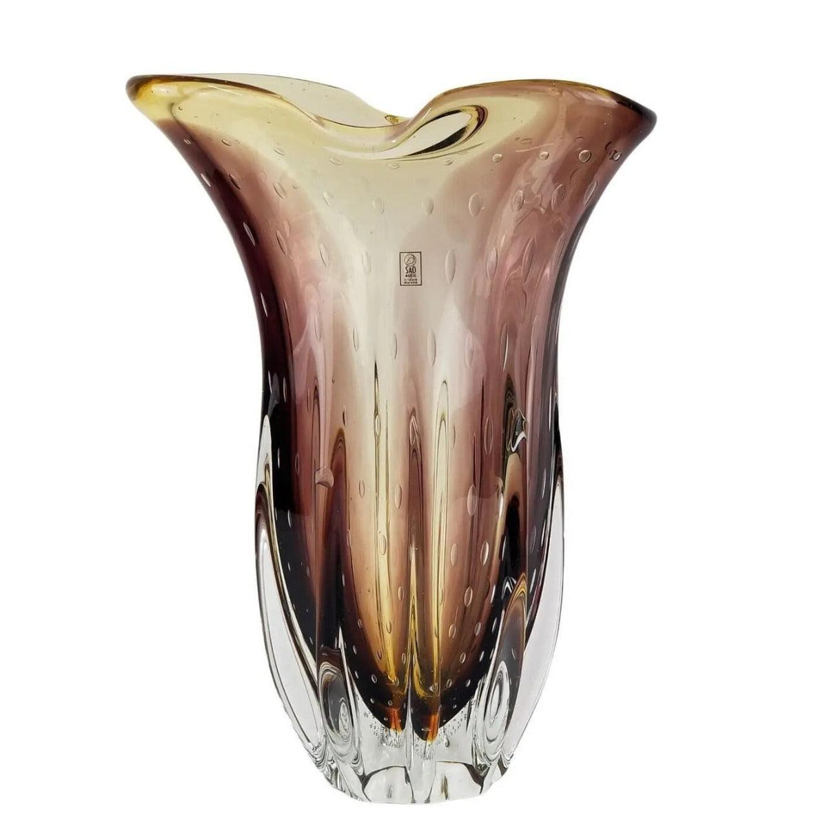Vaso Em Cristal Murano - Ambar com Lilás - LARVIG